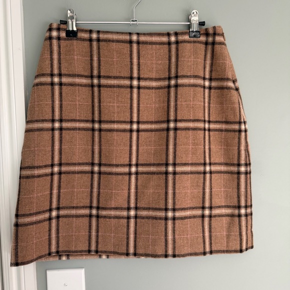 Ann Taylor Dresses & Skirts - Ann Taylor Wool Blend Plaid Tan Beige Black Cream Pink Mini Skirt Workwear